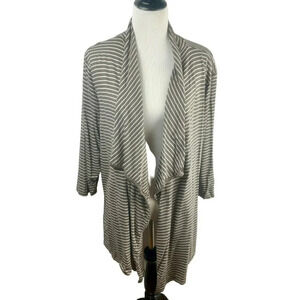 St John's Bay Open Cardigan Sweater Women Plus 3X Brown White Stripe Lightweight